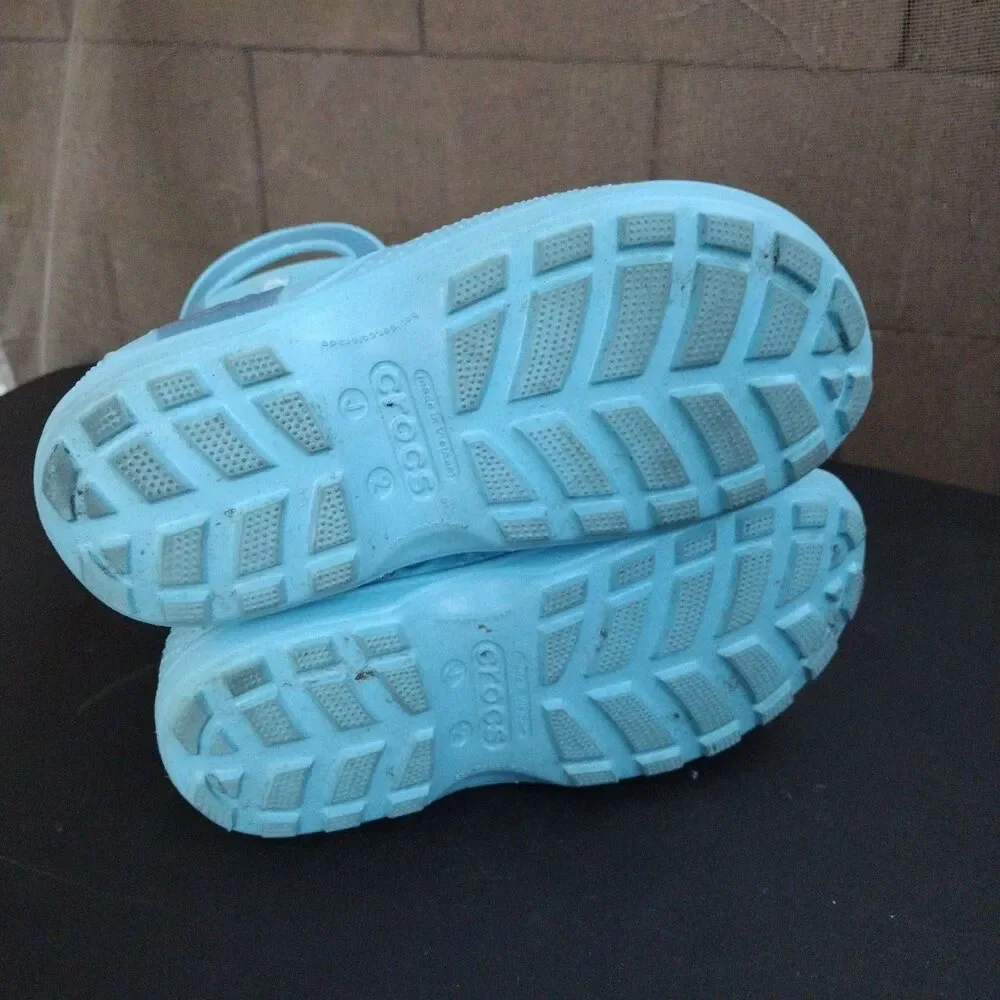 Crocs Handle It Rain Lightweight Boots Kids Size 2 Baby Blue Glitter